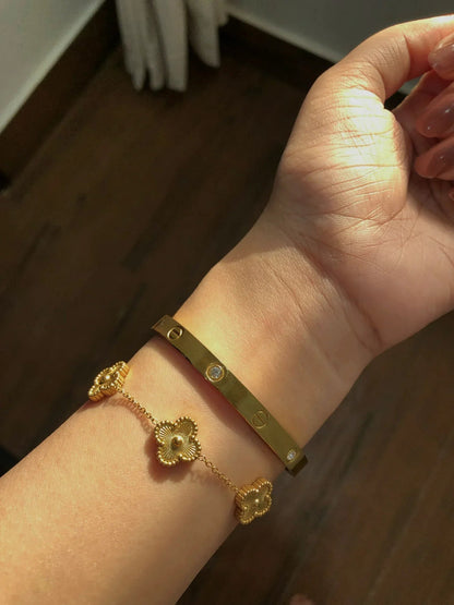 Cartier Love Bangle with Golden Clover Bracelet Stack Set